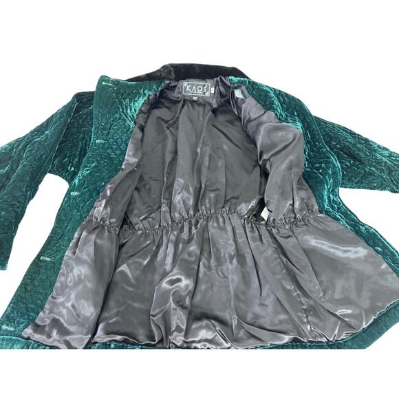 "KAOS" Green Vintage Y2K Velvet Coat Made In USA Faux Fur Collar SZ S PLZ READ - Picture 7 of 13